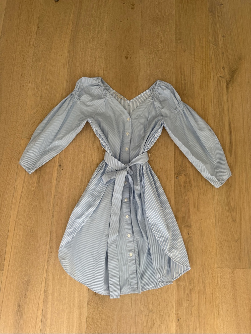 Stella McCartney Light Blue Striped Button-Front Midi Dress